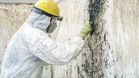 Restoration technicians performing mold damage cleanup in Edmond commercial office space
